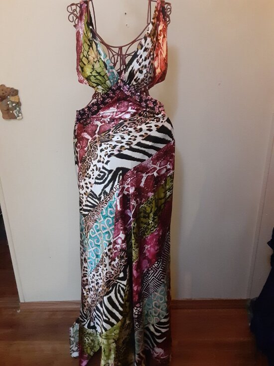 Mori Lee Dresses & Skirts - Mori Lee by Madeline Gardner formal sz 6 animal print cutout waist Y2K